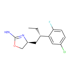 CC[C@@H](C[C@H]1COC(N)=N1)c1cc(Cl)ccc1F ZINC000169698892