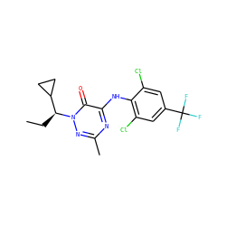 CC[C@@H](C1CC1)n1nc(C)nc(Nc2c(Cl)cc(C(F)(F)F)cc2Cl)c1=O ZINC000049054412