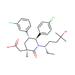CC[C@@H](CCC(C)(C)O)N1C(=O)[C@@](C)(CC(=O)O)C[C@H](c2cccc(Cl)c2)[C@H]1c1ccc(Cl)cc1 ZINC000103248038