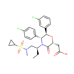 CC[C@@H](CN(C)S(=O)(=O)C1CC1)N1C(=O)[C@@H](CC(=O)O)O[C@H](c2cccc(Cl)c2)[C@H]1c1ccc(Cl)cc1 ZINC000142307244