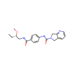 CC[C@@H](CNC(=O)c1ccc(NC(=O)N2Cc3cccnc3C2)cc1)OC ZINC000166644180