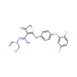 CC[C@@H](CO)/N=C(\N)c1c(Nc2ccc(Oc3cc(Cl)ccc3Cl)cc2)s[nH]c1=O ZINC000034802771