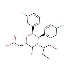 CC[C@@H](CO)N1C(=O)[C@H](CC(=O)O)O[C@@H](c2cccc(Cl)c2)[C@H]1c1ccc(Cl)cc1 ZINC000095605306