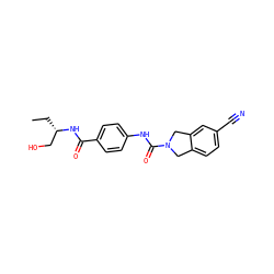 CC[C@@H](CO)NC(=O)c1ccc(NC(=O)N2Cc3ccc(C#N)cc3C2)cc1 ZINC000166300303
