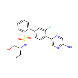 CC[C@@H](CO)NS(=O)(=O)c1ccccc1-c1ccc(-c2cnc(N)cn2)c(F)c1 ZINC000224712087