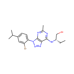 CC[C@@H](CO)Nc1nc(C)nc2c1nnn2-c1ccc(C(C)C)cc1Br ZINC000013794772