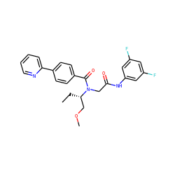 CC[C@@H](COC)N(CC(=O)Nc1cc(F)cc(F)c1)C(=O)c1ccc(-c2ccccn2)cc1 ZINC000072125020