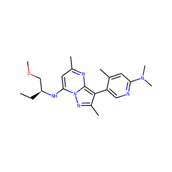 CC[C@@H](COC)Nc1cc(C)nc2c(-c3cnc(N(C)C)cc3C)c(C)nn12 ZINC000013583144