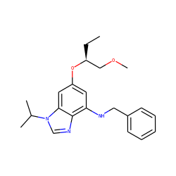 CC[C@@H](COC)Oc1cc(NCc2ccccc2)c2ncn(C(C)C)c2c1 ZINC000036389260