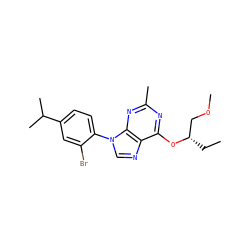 CC[C@@H](COC)Oc1nc(C)nc2c1ncn2-c1ccc(C(C)C)cc1Br ZINC000013794888