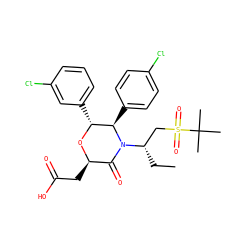 CC[C@@H](CS(=O)(=O)C(C)(C)C)N1C(=O)[C@@H](CC(=O)O)O[C@H](c2cccc(Cl)c2)[C@H]1c1ccc(Cl)cc1 ZINC000098208281