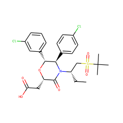 CC[C@@H](CS(=O)(=O)C(C)(C)C)N1C(=O)[C@H](CC(=O)O)O[C@H](c2cccc(Cl)c2)[C@H]1c1ccc(Cl)cc1 ZINC000098208289