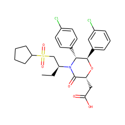 CC[C@@H](CS(=O)(=O)C1CCCC1)N1C(=O)[C@@H](CC(=O)O)O[C@H](c2cccc(Cl)c2)[C@H]1c1ccc(Cl)cc1 ZINC000142328356