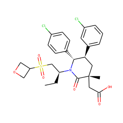 CC[C@@H](CS(=O)(=O)C1COC1)N1C(=O)[C@@](C)(CC(=O)O)C[C@H](c2cccc(Cl)c2)[C@H]1c1ccc(Cl)cc1 ZINC000103243857