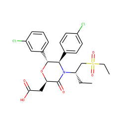 CC[C@@H](CS(=O)(=O)CC)N1C(=O)[C@@H](CC(=O)O)O[C@H](c2cccc(Cl)c2)[C@H]1c1ccc(Cl)cc1 ZINC000169307584