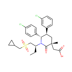 CC[C@@H](CS(=O)(=O)CC1CC1)N1C(=O)[C@@](C)(CC(=O)O)C[C@H](c2cccc(Cl)c2)[C@H]1c1ccc(Cl)cc1 ZINC000103243850