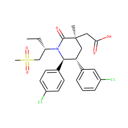 CC[C@@H](CS(C)(=O)=O)N1C(=O)[C@@](C)(CC(=O)O)C[C@H](c2cccc(Cl)c2)[C@H]1c1ccc(Cl)cc1 ZINC000103243837