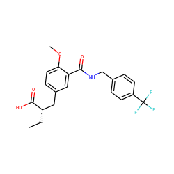 CC[C@@H](Cc1ccc(OC)c(C(=O)NCc2ccc(C(F)(F)F)cc2)c1)C(=O)O ZINC000000602989