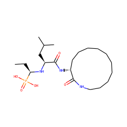 CC[C@@H](N[C@@H](CC(C)C)C(=O)N[C@@H]1CCCCCCCCCCNC1=O)P(=O)(O)O ZINC000003785373