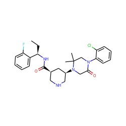 CC[C@@H](NC(=O)[C@@H]1CNC[C@H](N2CC(=O)N(c3ccccc3Cl)CC2(C)C)C1)c1ccccc1F ZINC000096283067