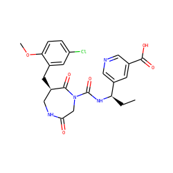 CC[C@@H](NC(=O)N1CC(=O)NC[C@@H](Cc2cc(Cl)ccc2OC)C1=O)c1cncc(C(=O)O)c1 ZINC000096272348