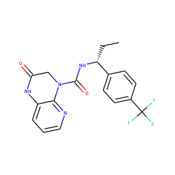CC[C@@H](NC(=O)N1CC(=O)Nc2cccnc21)c1ccc(C(F)(F)F)cc1 ZINC001772598615