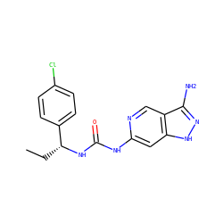 CC[C@@H](NC(=O)Nc1cc2[nH]nc(N)c2cn1)c1ccc(Cl)cc1 ZINC001772617426