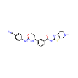 CC[C@@H](NC(=O)Nc1ccc(C#N)cc1)c1cccc(C(=O)Nc2nc3c(s2)CN(C)CC3)c1 ZINC000200020503