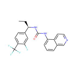 CC[C@@H](NC(=O)Nc1cccc2cnccc12)c1ccc(C(F)(F)F)c(F)c1 ZINC000014973691