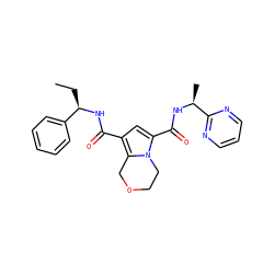 CC[C@@H](NC(=O)c1cc(C(=O)N[C@@H](C)c2ncccn2)n2c1COCC2)c1ccccc1 ZINC000146142258