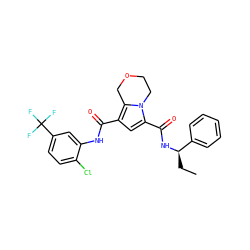 CC[C@@H](NC(=O)c1cc(C(=O)Nc2cc(C(F)(F)F)ccc2Cl)c2n1CCOC2)c1ccccc1 ZINC000143921273