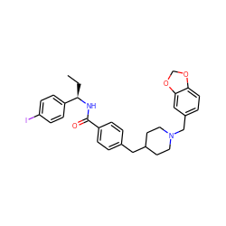 CC[C@@H](NC(=O)c1ccc(CC2CCN(Cc3ccc4c(c3)OCO4)CC2)cc1)c1ccc(I)cc1 ZINC000003979643
