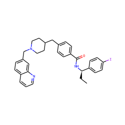 CC[C@@H](NC(=O)c1ccc(CC2CCN(Cc3ccc4cccnc4c3)CC2)cc1)c1ccc(I)cc1 ZINC000043016766