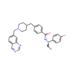 CC[C@@H](NC(=O)c1ccc(CC2CCN(Cc3ccc4cncnc4c3)CC2)cc1)c1ccc(I)cc1 ZINC000042966989