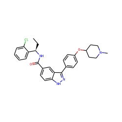 CC[C@@H](NC(=O)c1ccc2[nH]nc(-c3ccc(OC4CCN(C)CC4)cc3)c2c1)c1ccccc1Cl ZINC000146673675