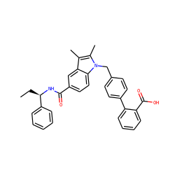 CC[C@@H](NC(=O)c1ccc2c(c1)c(C)c(C)n2Cc1ccc(-c2ccccc2C(=O)O)cc1)c1ccccc1 ZINC000045373642