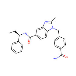 CC[C@@H](NC(=O)c1ccc2c(c1)nc(C)n2Cc1ccc(C(N)=O)cc1)c1ccccc1 ZINC000072181564