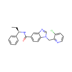 CC[C@@H](NC(=O)c1ccc2c(c1)ncn2Cc1ncccc1Cl)c1ccccc1 ZINC000072179805