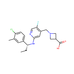CC[C@@H](Nc1cc(CN2CC(C(=O)O)C2)c(F)cn1)c1ccc(Cl)c(C)c1 ZINC000118401756