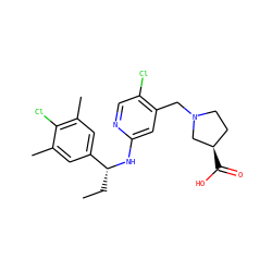 CC[C@@H](Nc1cc(CN2CC[C@@H](C(=O)O)C2)c(Cl)cn1)c1cc(C)c(Cl)c(C)c1 ZINC000118394112