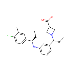 CC[C@@H](Nc1cccc([C@@H](CC)N2CC(C(=O)O)C2)c1)c1ccc(Cl)c(C)c1 ZINC000118391980