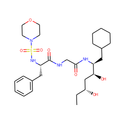 CC[C@@H](O)C[C@H](O)[C@H](CC1CCCCC1)NC(=O)CNC(=O)[C@H](Cc1ccccc1)NS(=O)(=O)N1CCOCC1 ZINC000026578976