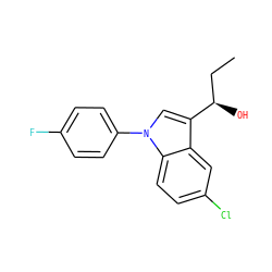 CC[C@@H](O)c1cn(-c2ccc(F)cc2)c2ccc(Cl)cc12 ZINC000013489980