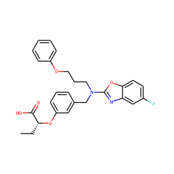 CC[C@@H](Oc1cccc(CN(CCCOc2ccccc2)c2nc3cc(F)ccc3o2)c1)C(=O)O ZINC000028900665
