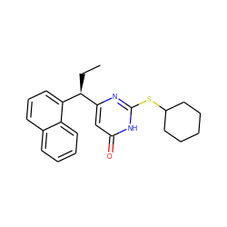 CC[C@@H](c1cc(=O)[nH]c(SC2CCCCC2)n1)c1cccc2ccccc12 ZINC000013863482