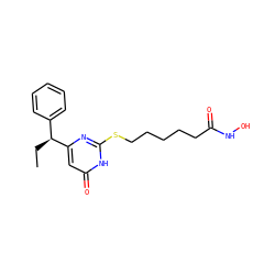 CC[C@@H](c1ccccc1)c1cc(=O)[nH]c(SCCCCCC(=O)NO)n1 ZINC000035050406