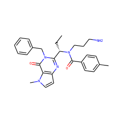 CC[C@@H](c1nc2ccn(C)c2c(=O)n1Cc1ccccc1)N(CCCN)C(=O)c1ccc(C)cc1 ZINC000072119796