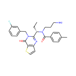 CC[C@@H](c1nc2ccsc2c(=O)n1Cc1cccc(F)c1)N(CCCN)C(=O)c1ccc(C)cc1 ZINC000072118560