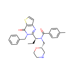 CC[C@@H](c1nc2ccsc2c(=O)n1Cc1ccccc1)N(C[C@@H]1CNCCO1)C(=O)c1ccc(C)cc1 ZINC000072118842