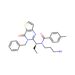 CC[C@@H](c1nc2ccsc2c(=O)n1Cc1ccccc1)N(CCCN)C(=O)c1ccc(C)cc1 ZINC000072118737